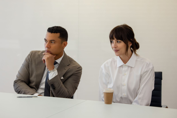 Ismael Cruz Cordova stars as Corey and Dakota Johnson as Lowen Ashleigh in director Michael Showalter's VERITY. The two...